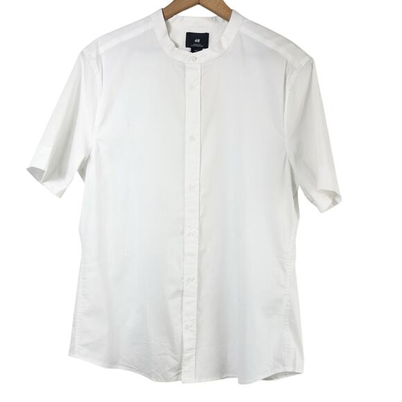 H&M Muscle Fit Men White Shirt Short Sleeve Button Up Brand New Size Large New - Picture 1 of 5